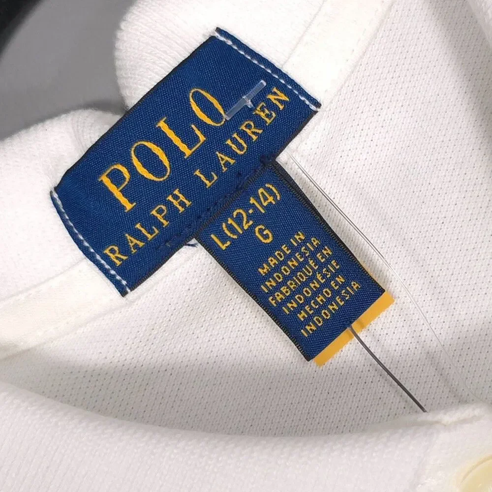 POLO RALPH LAUREN Kids Girls New Polo Shirt LARGE 12-14 White Flutter Sleeve‎